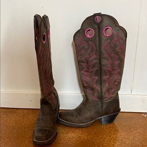 Tony Lama Brown and Pink Heeled Western Boots